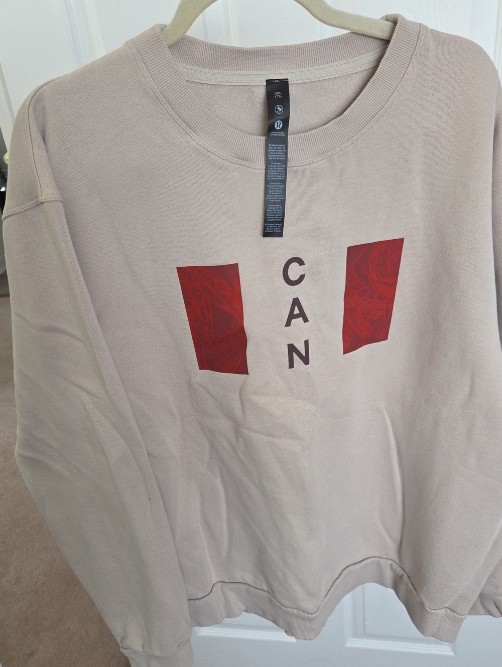 lululemon athletica Beige Crewneck with Red Graphic CAN Print
